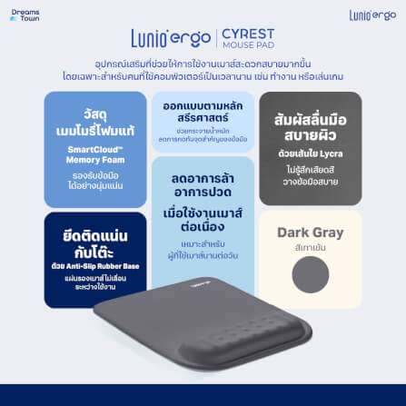 แผ่นรองเมาส์ LUNIO ERGO CYREST MOUSE PAD DARK GRAY สีเทาเข้ม_7